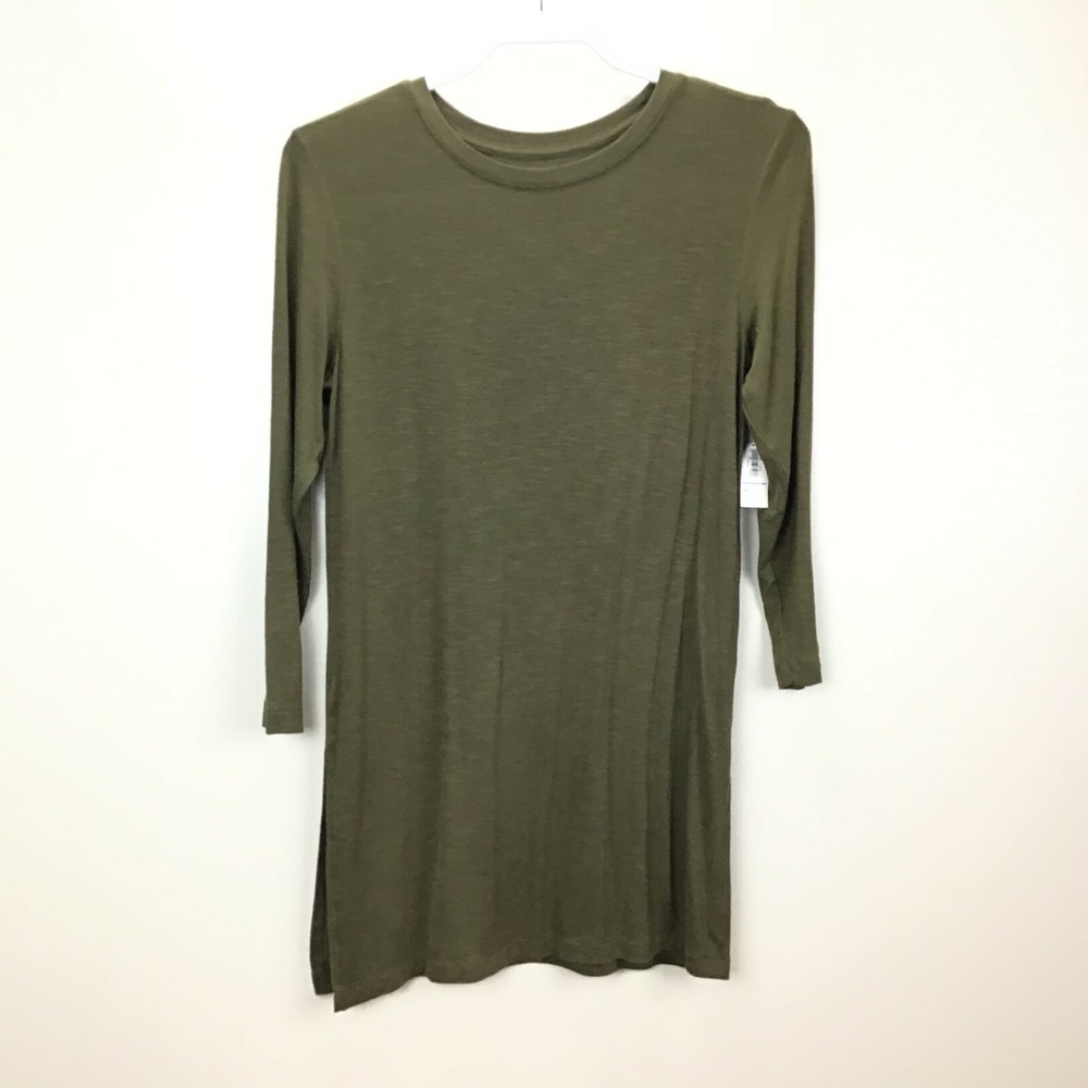 Old Navy Tunic Top Women XS Olive Green Heathered Knit Long Sleeve Side Slit NEW
